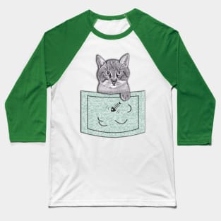 Cat Thief in Pocket! Pencil Drawings (Green) Baseball T-Shirt
